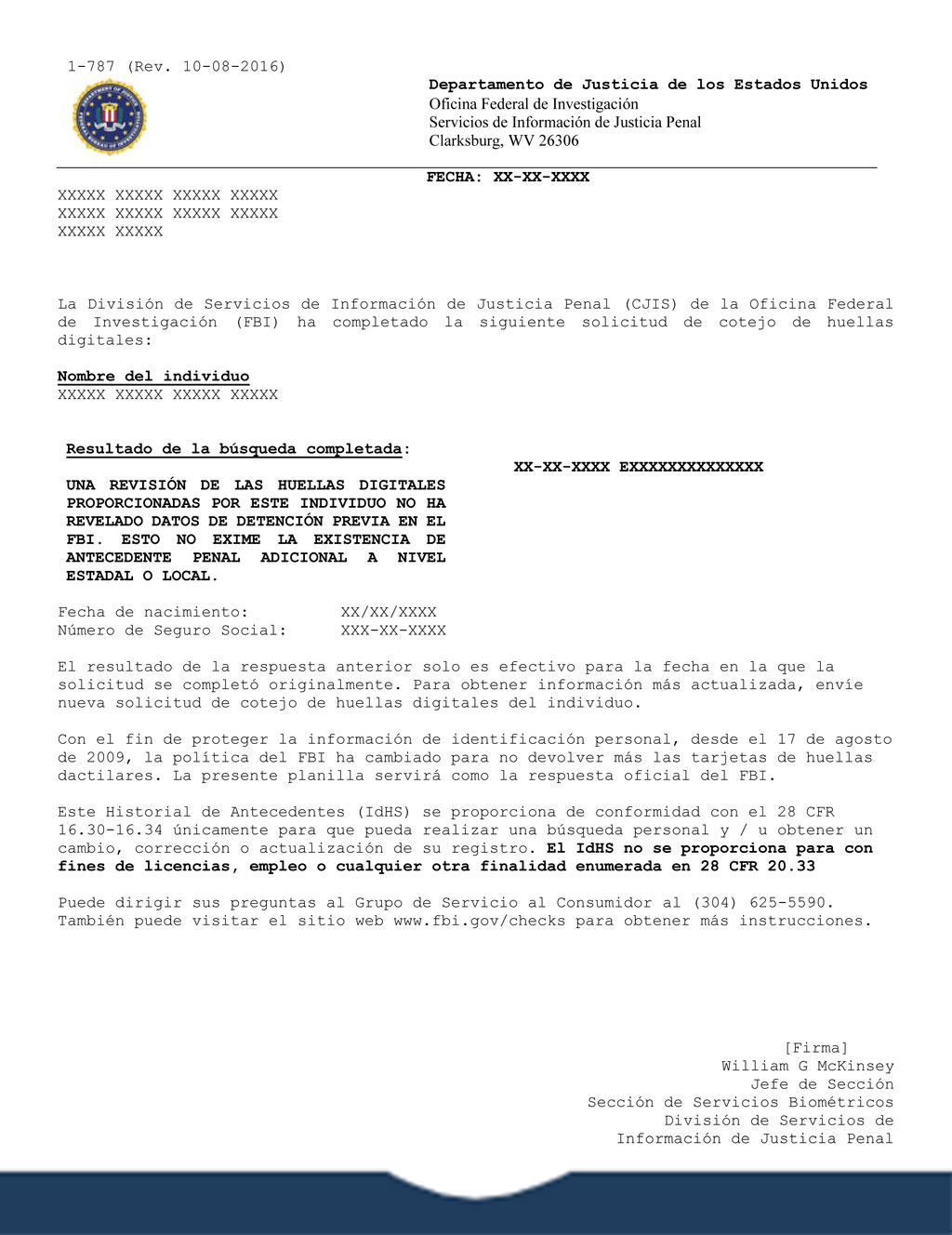 Verificación de antecedentes del FBI